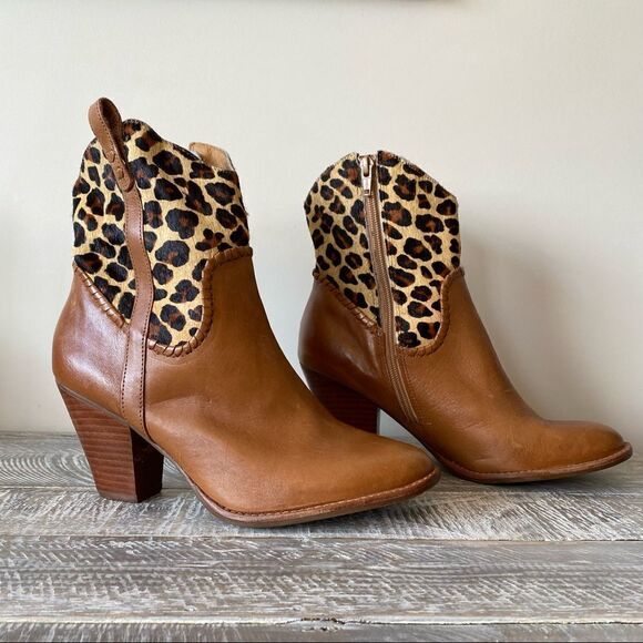 Rare-jack Rogers-Animal Calf Hair Print Western/Boho Leather Boots - Picture 1 of 15